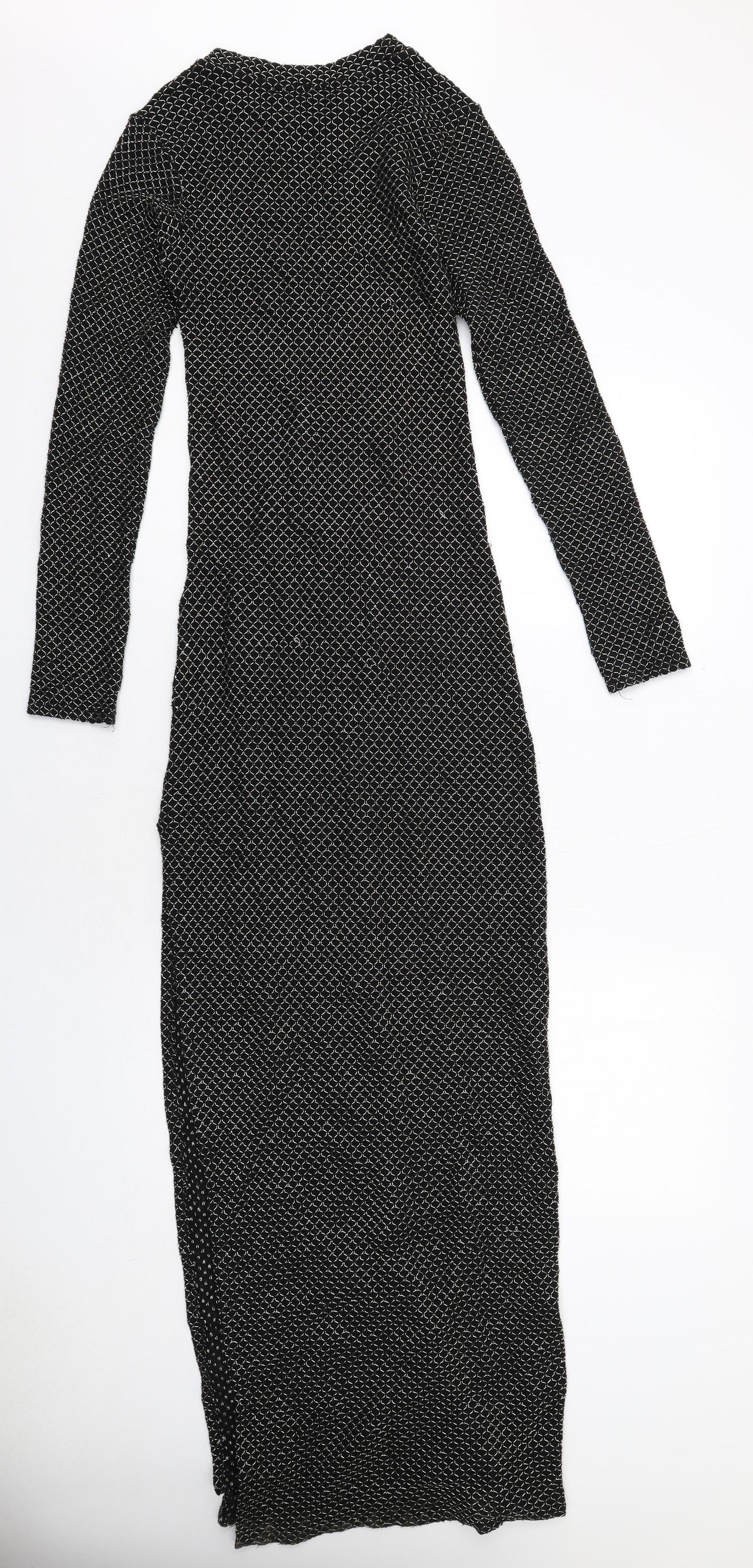 Zara Womens Black Geometric Polyester Maxi Size S Boat Neck Pullover