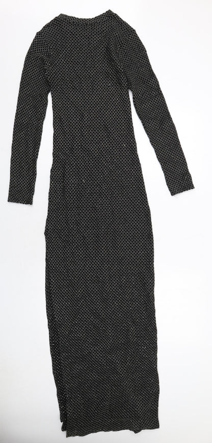 Zara Womens Black Geometric Polyester Maxi Size S Boat Neck Pullover