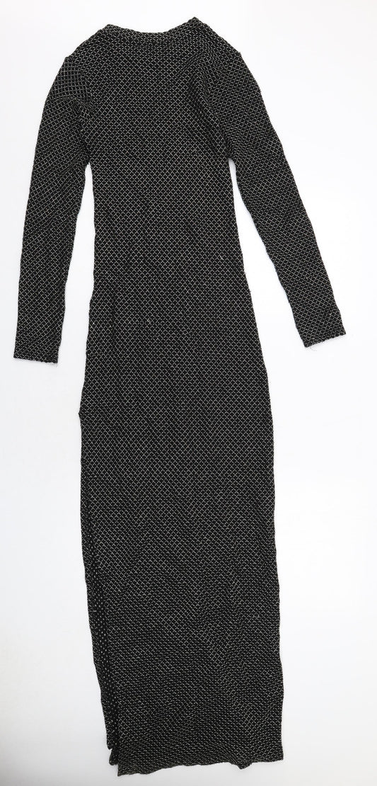 Zara Womens Black Geometric Polyester Maxi Size S Boat Neck Pullover