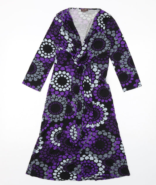 Phase Eight Womens Purple Geometric Viscose A-Line Size 10 V-Neck Pullover