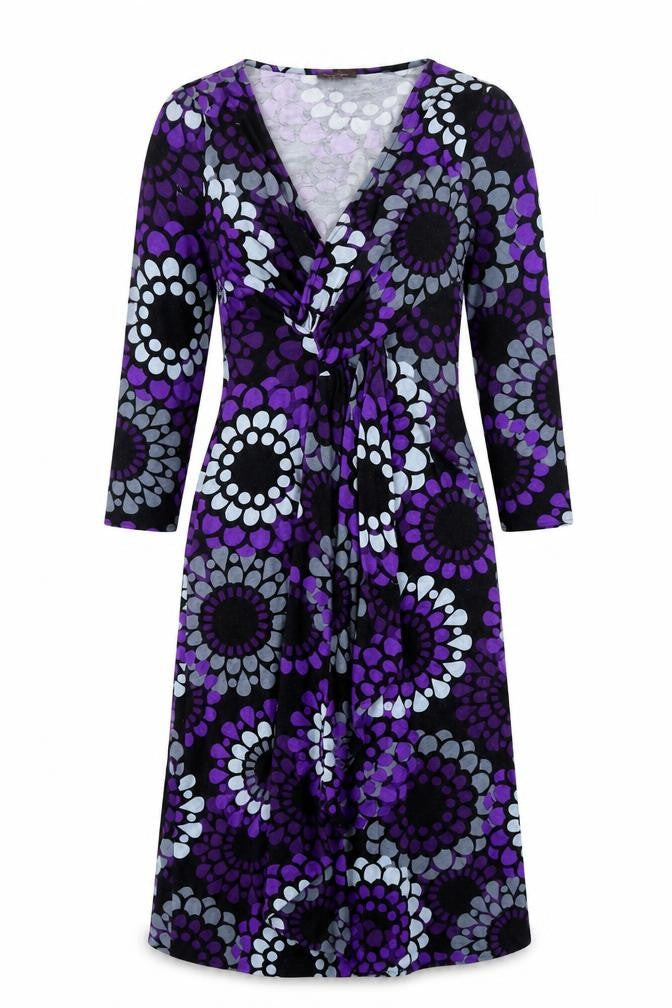 Phase Eight Womens Purple Geometric Viscose A-Line Size 10 V-Neck Pullover