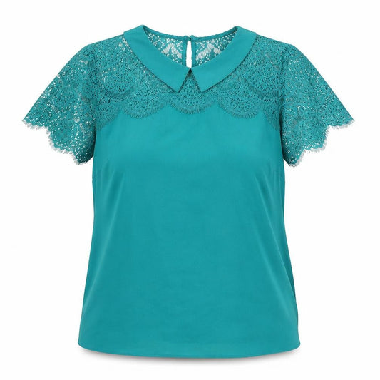 Front view of Principles women’s green polyester basic tank, size UK 14, collared - lace details