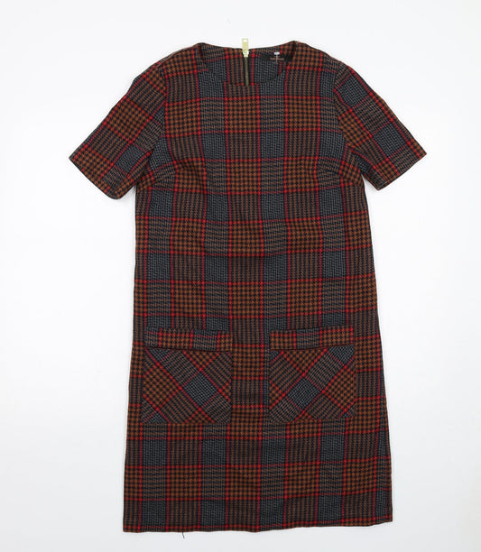 NEXT Womens Multicoloured Plaid Polyester Shift Size 8 Boat Neck Zip