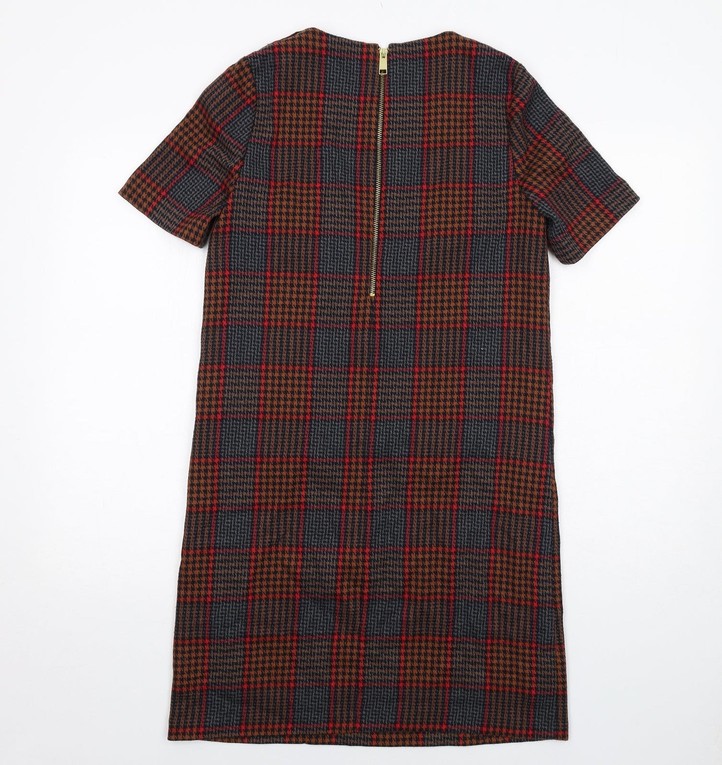 NEXT Womens Multicoloured Plaid Polyester Shift Size 8 Boat Neck Zip