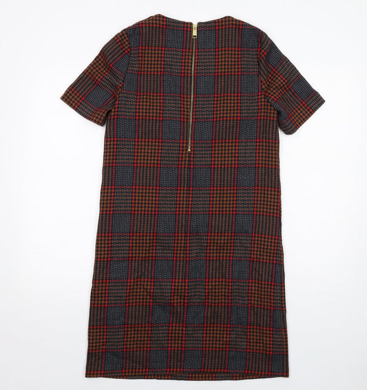 NEXT Womens Multicoloured Plaid Polyester Shift Size 8 Boat Neck Zip