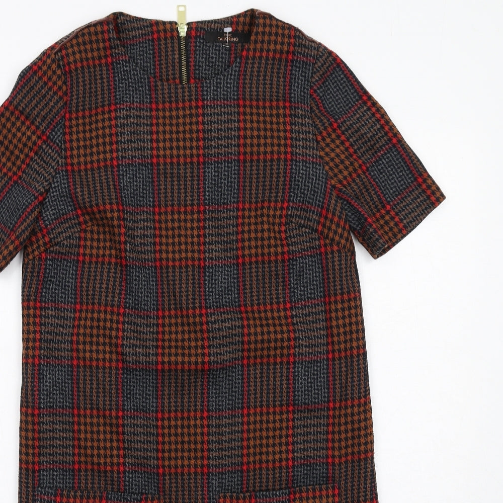 NEXT Womens Multicoloured Plaid Polyester Shift Size 8 Boat Neck Zip