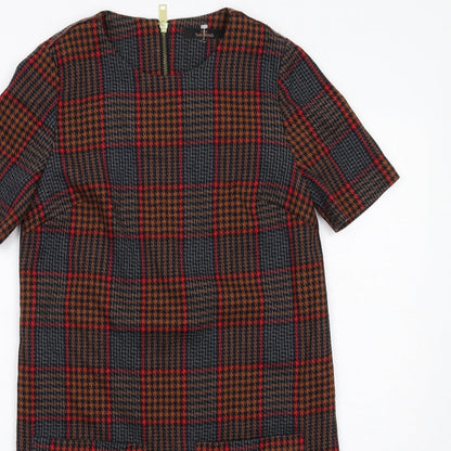 NEXT Womens Multicoloured Plaid Polyester Shift Size 8 Boat Neck Zip