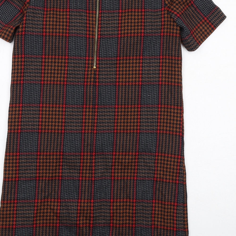NEXT Womens Multicoloured Plaid Polyester Shift Size 8 Boat Neck Zip