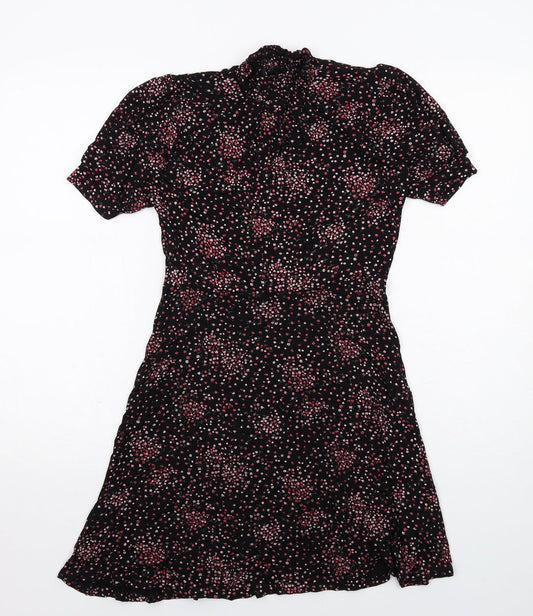 New Look Womens Black Floral Viscose A-Line Size 8 Mock Neck Pullover