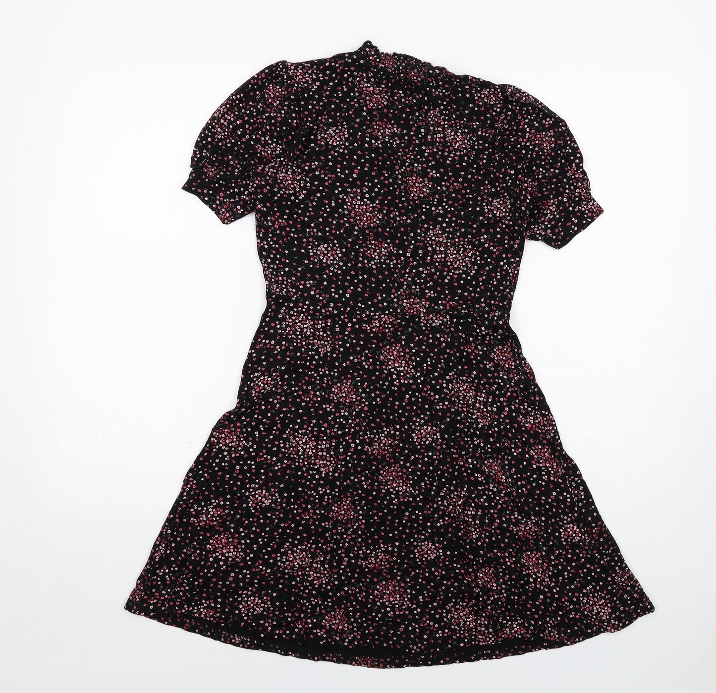 New Look Womens Black Floral Viscose A-Line Size 8 Mock Neck Pullover