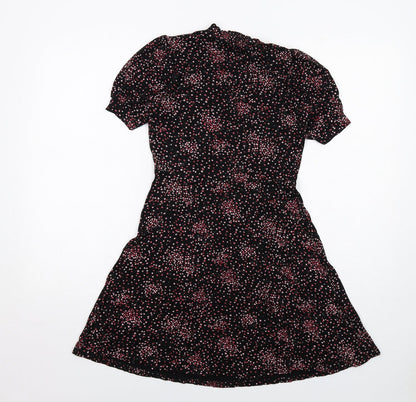 New Look Womens Black Floral Viscose A-Line Size 8 Mock Neck Pullover