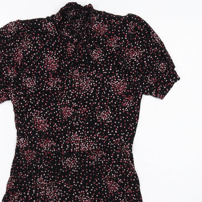 New Look Womens Black Floral Viscose A-Line Size 8 Mock Neck Pullover