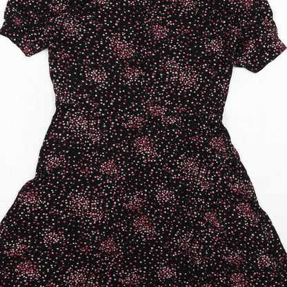 New Look Womens Black Floral Viscose A-Line Size 8 Mock Neck Pullover