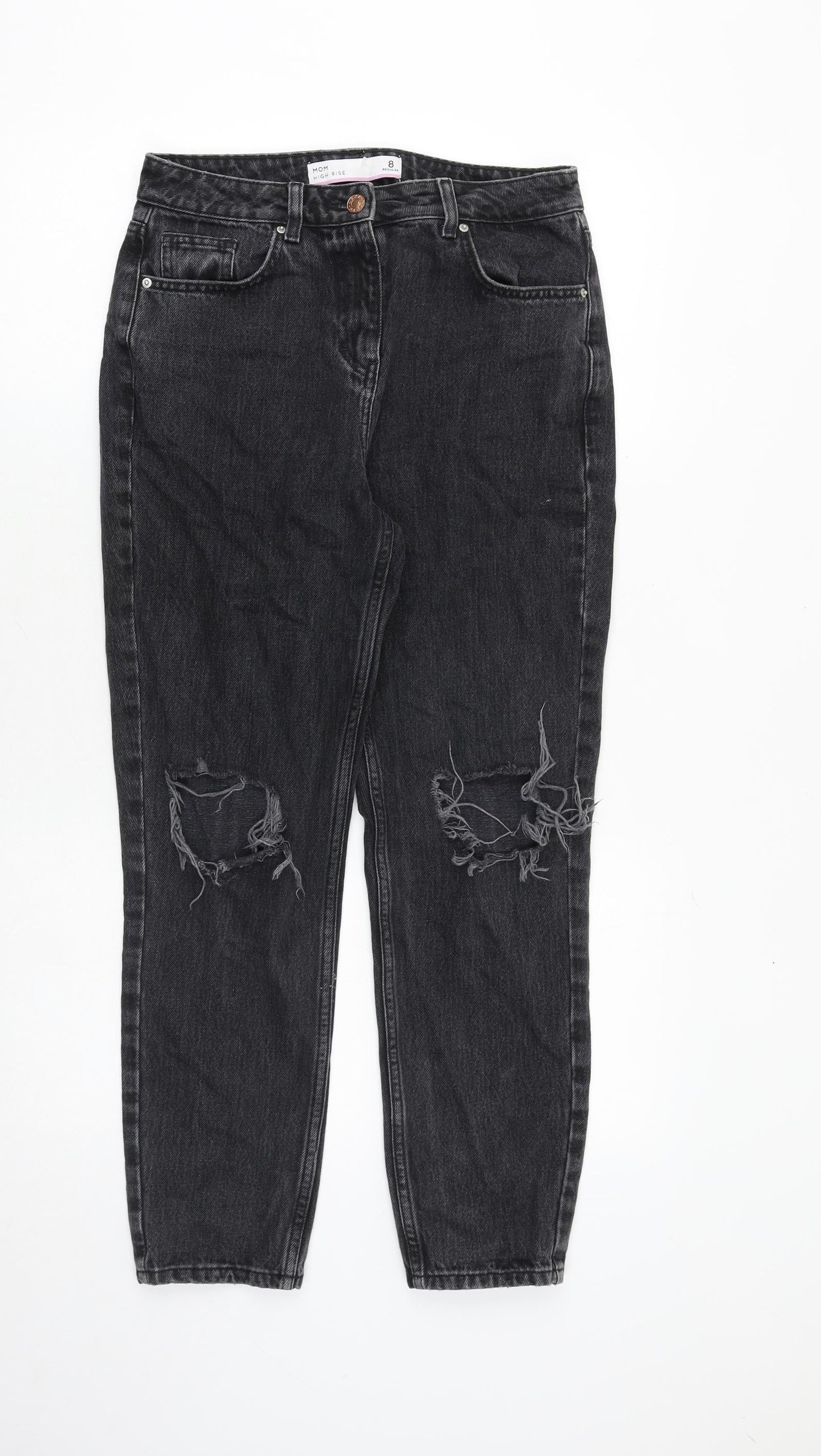 NEXT Womens Black Cotton Mom Jeans Size 8 Regular Zip