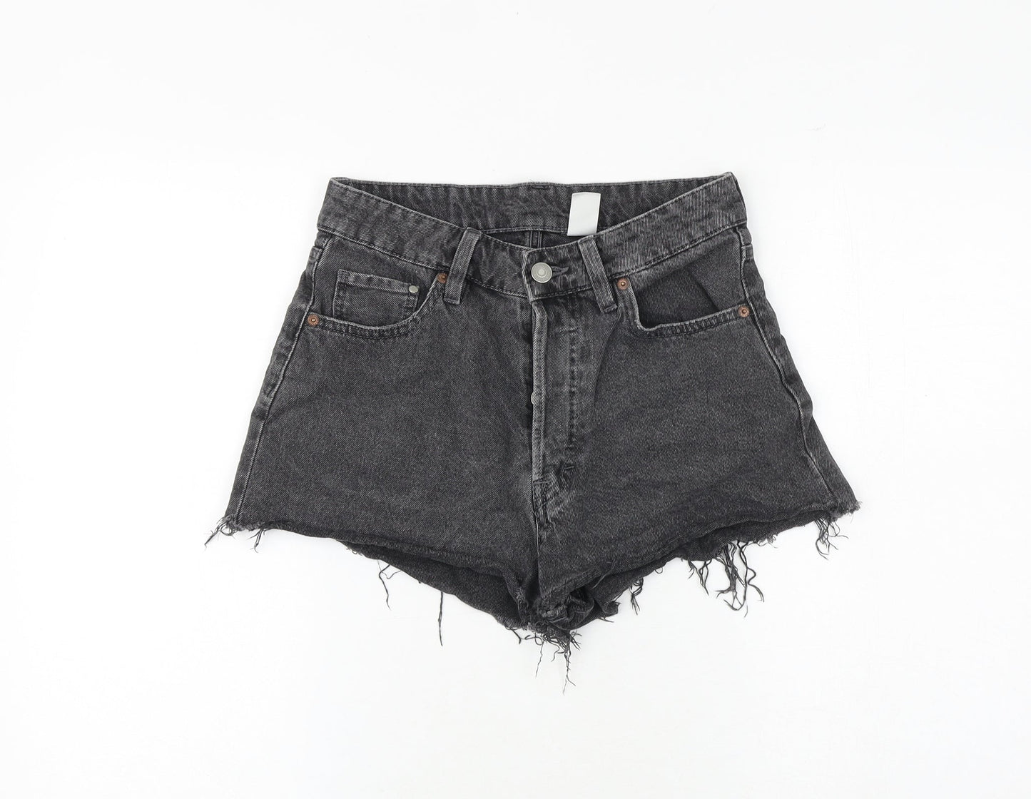 H&M Womens Grey 100% Cotton Hot Pants Shorts Size 8 Regular Button