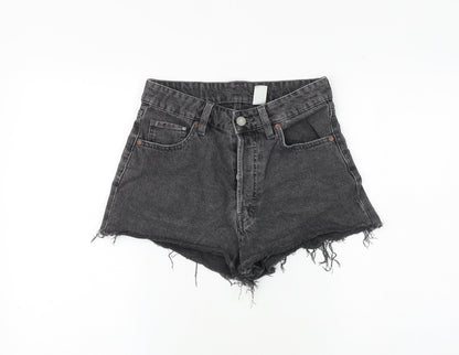 H&M Womens Grey 100% Cotton Hot Pants Shorts Size 8 Regular Button