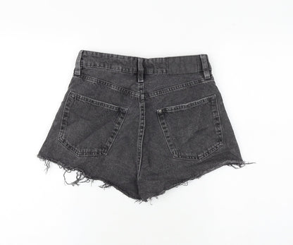 H&M Womens Grey 100% Cotton Hot Pants Shorts Size 8 Regular Button