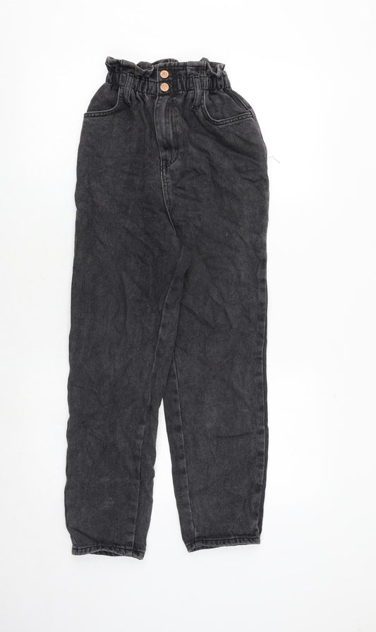 New Look Womens Grey Cotton Straight Jeans Size 6 Regular Zip