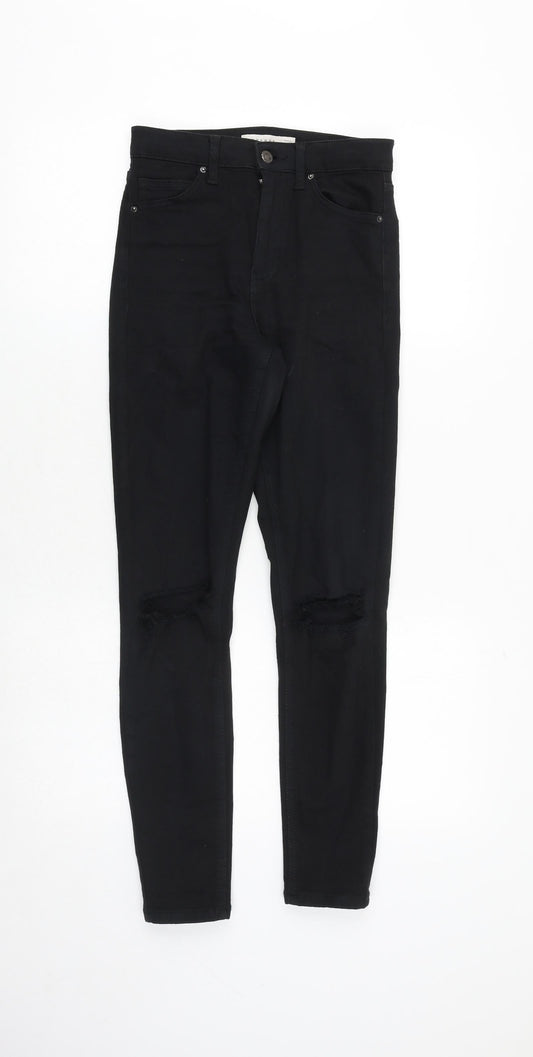 Topshop Womens Black Cotton Skinny Jeans Size 25 in Regular Zip