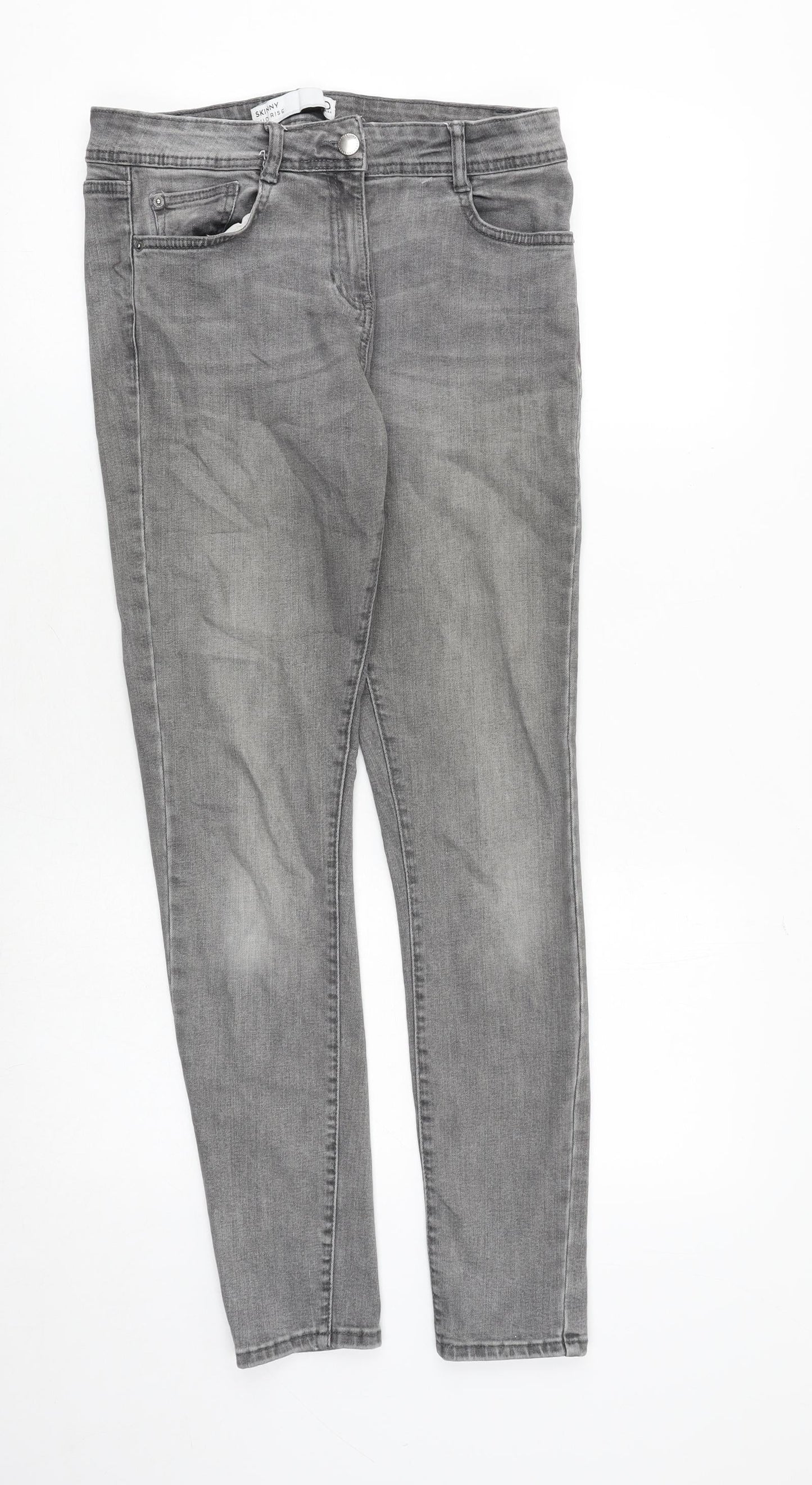 NEXT Womens Grey Cotton Skinny Jeans Size 10 Slim Zip