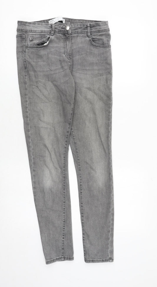 NEXT Womens Grey Cotton Skinny Jeans Size 10 Slim Zip