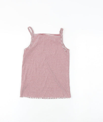 NEXT Girls Red Striped Cotton Basic Tank Size 9 Years Round Neck Pullover