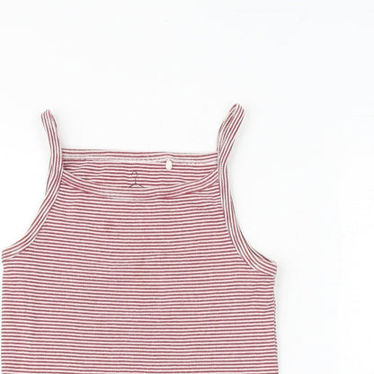 NEXT Girls Red Striped Cotton Basic Tank Size 9 Years Round Neck Pullover