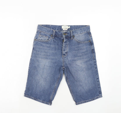 Topman Mens Blue Cotton Bermuda Shorts Size 28 in Regular Button