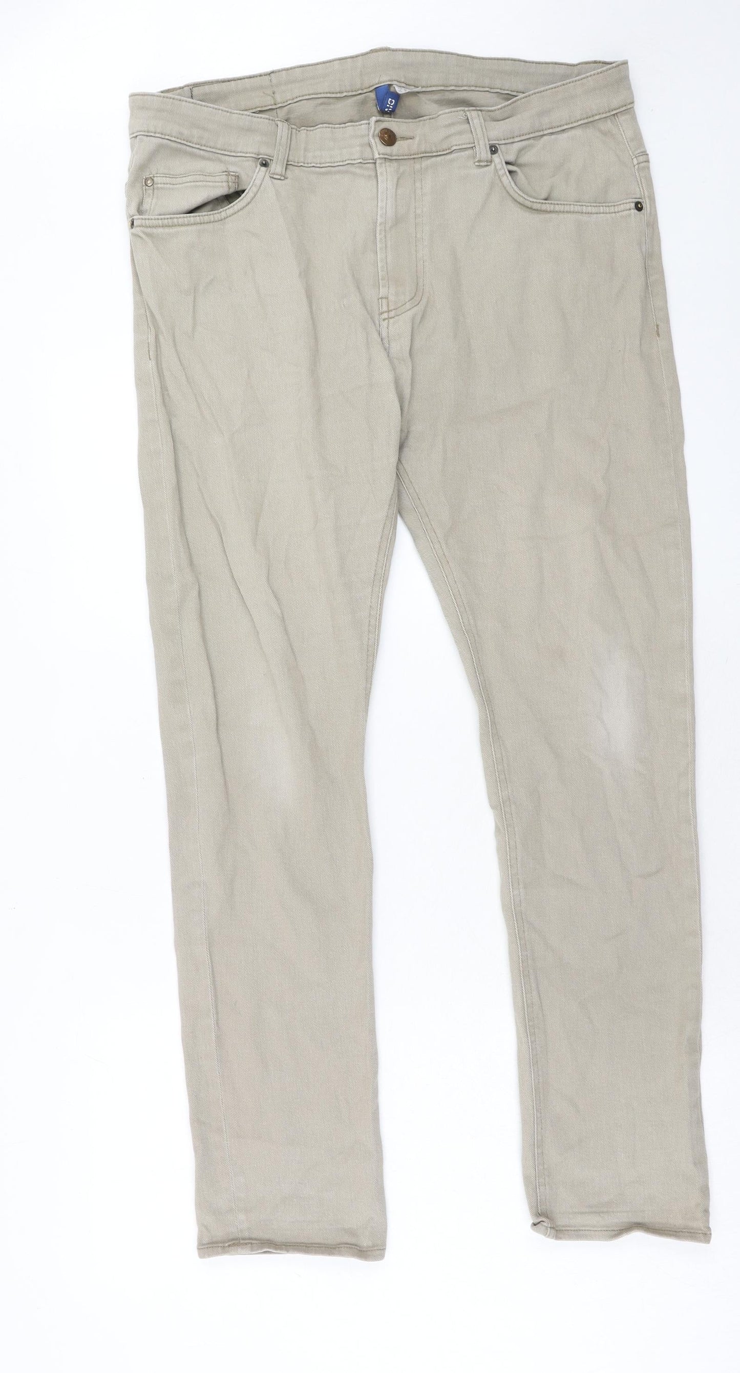 H&M Mens Beige Cotton Straight Jeans Size 36 in Regular Zip