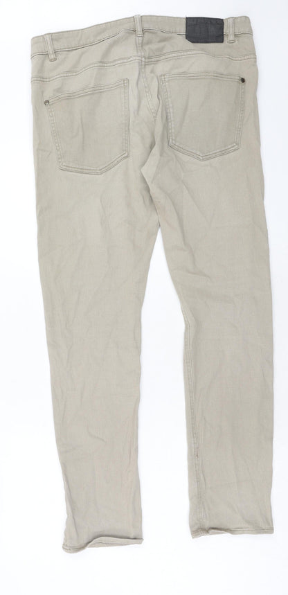 H&M Mens Beige Cotton Straight Jeans Size 36 in Regular Zip