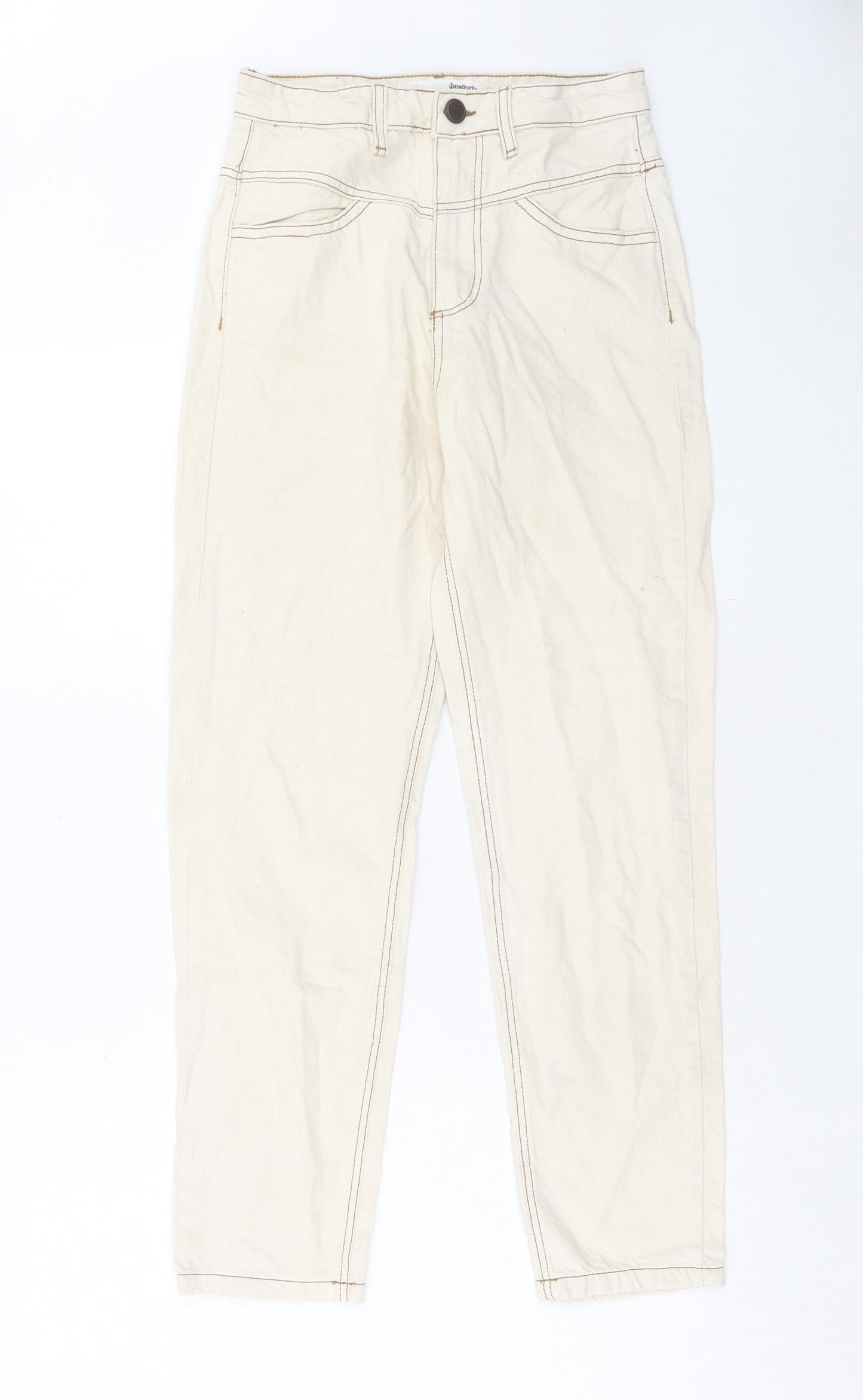 Womens UK Size 8 Stradivarius Regular Fit Straight Beige Jeans