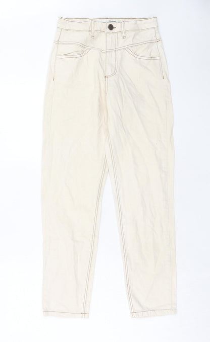 Womens UK Size 8 Stradivarius Regular Fit Straight Beige Jeans