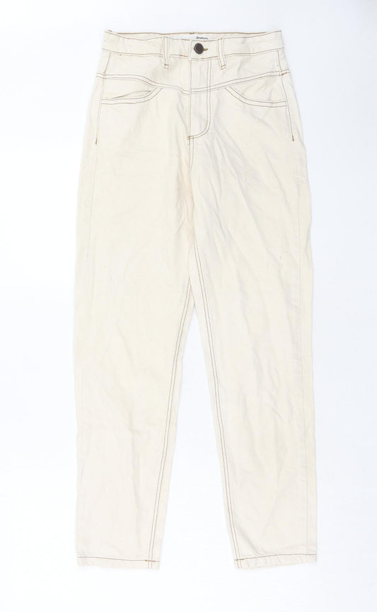 Womens UK Size 8 Stradivarius Regular Fit Straight Beige Jeans