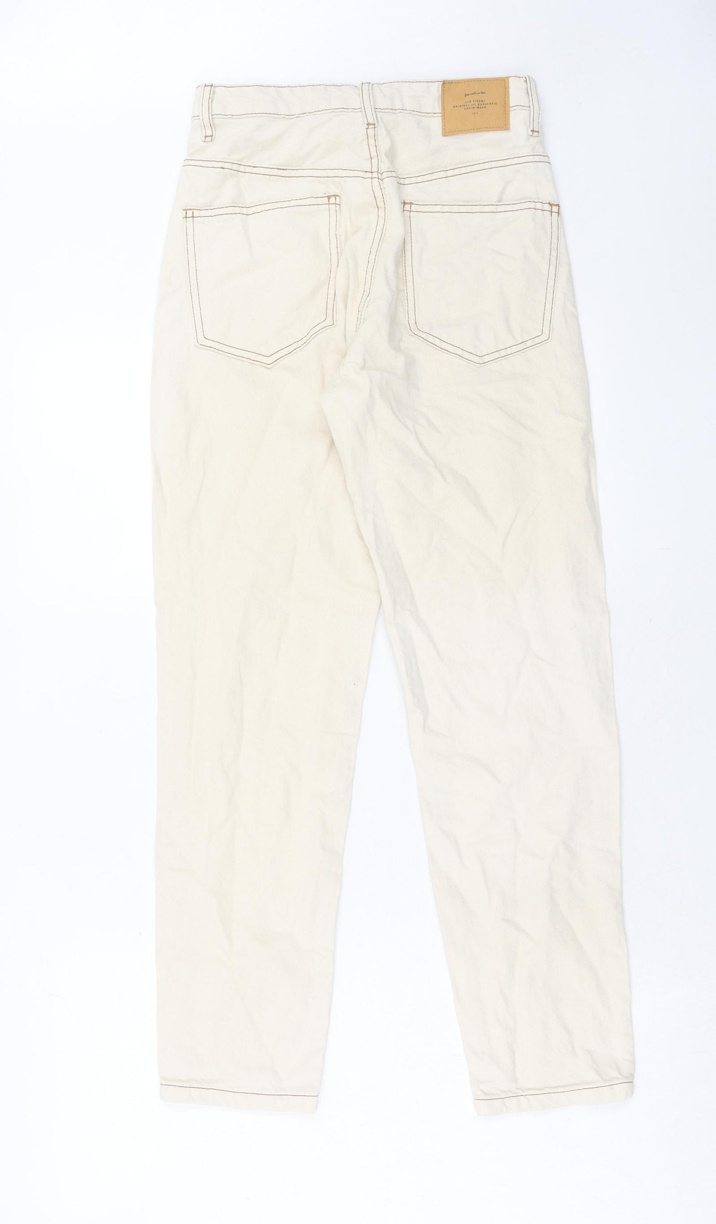 Womens UK Size 8 Stradivarius Regular Fit Straight Beige Jeans