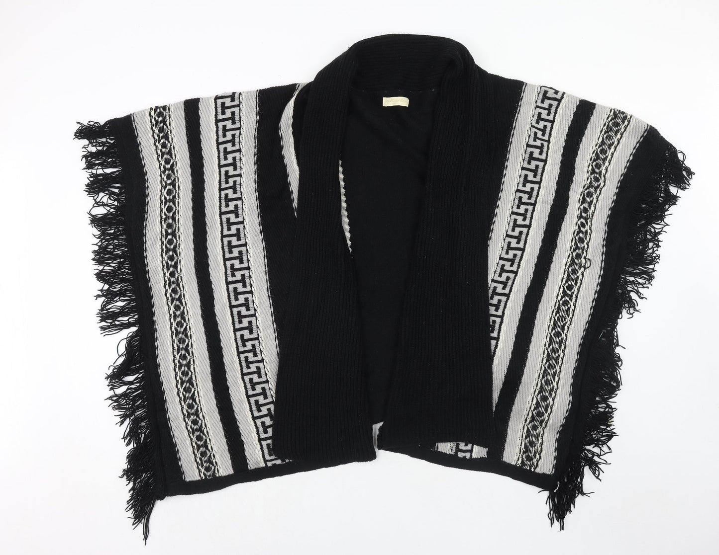 Mani & Co Womens Black V-Neck Geometric Acrylic Cape Jumper Size L
