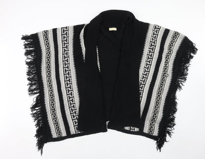 Mani & Co Womens Black V-Neck Geometric Acrylic Cape Jumper Size L