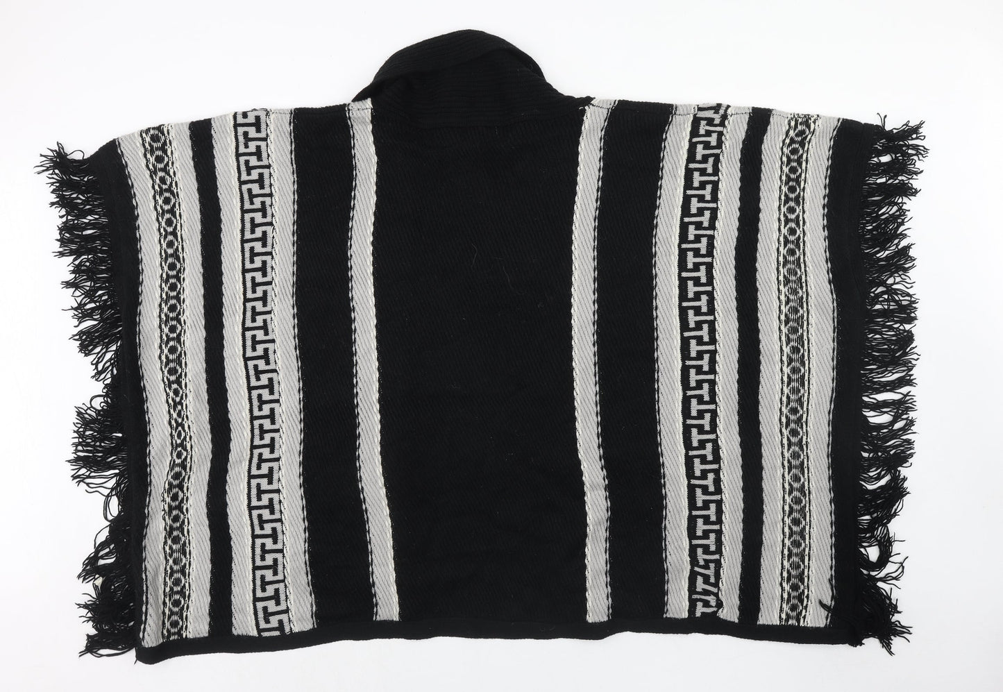 Mani & Co Womens Black V-Neck Geometric Acrylic Cape Jumper Size L