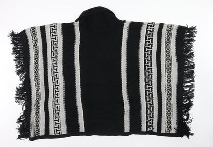 Mani & Co Womens Black V-Neck Geometric Acrylic Cape Jumper Size L