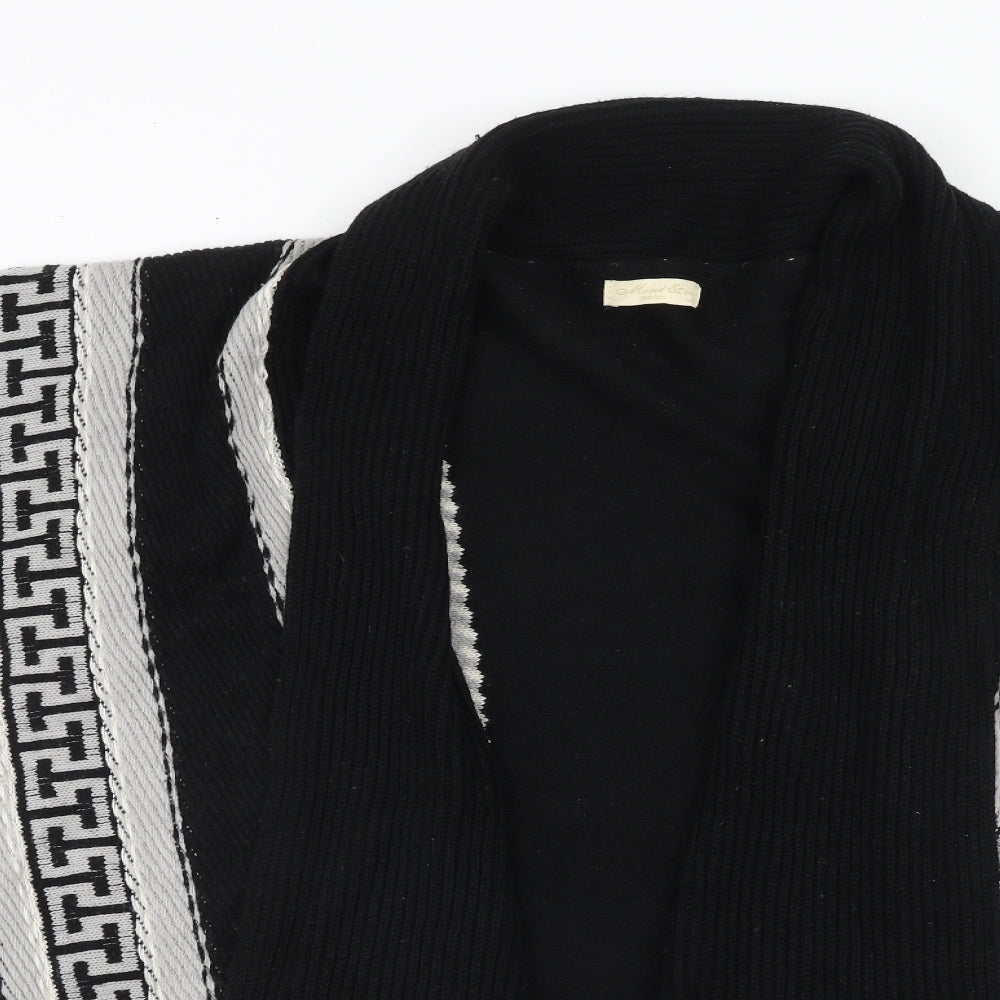 Mani & Co Womens Black V-Neck Geometric Acrylic Cape Jumper Size L