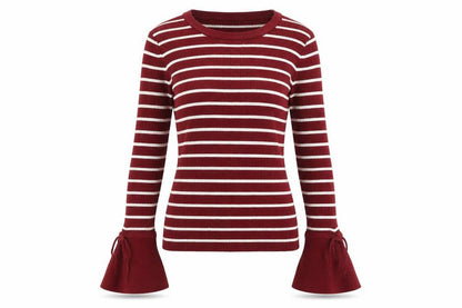 Fee Red Womens Red Round Neck Striped Viscose Pullover Jumper Size S