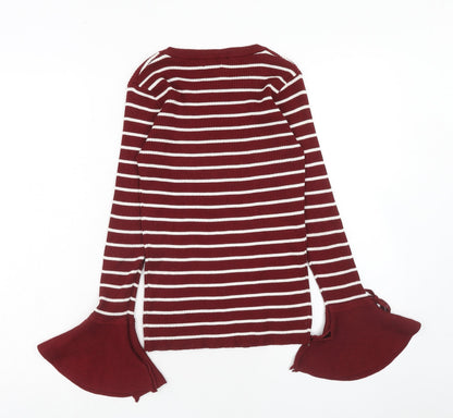Fee Red Womens Red Round Neck Striped Viscose Pullover Jumper Size S