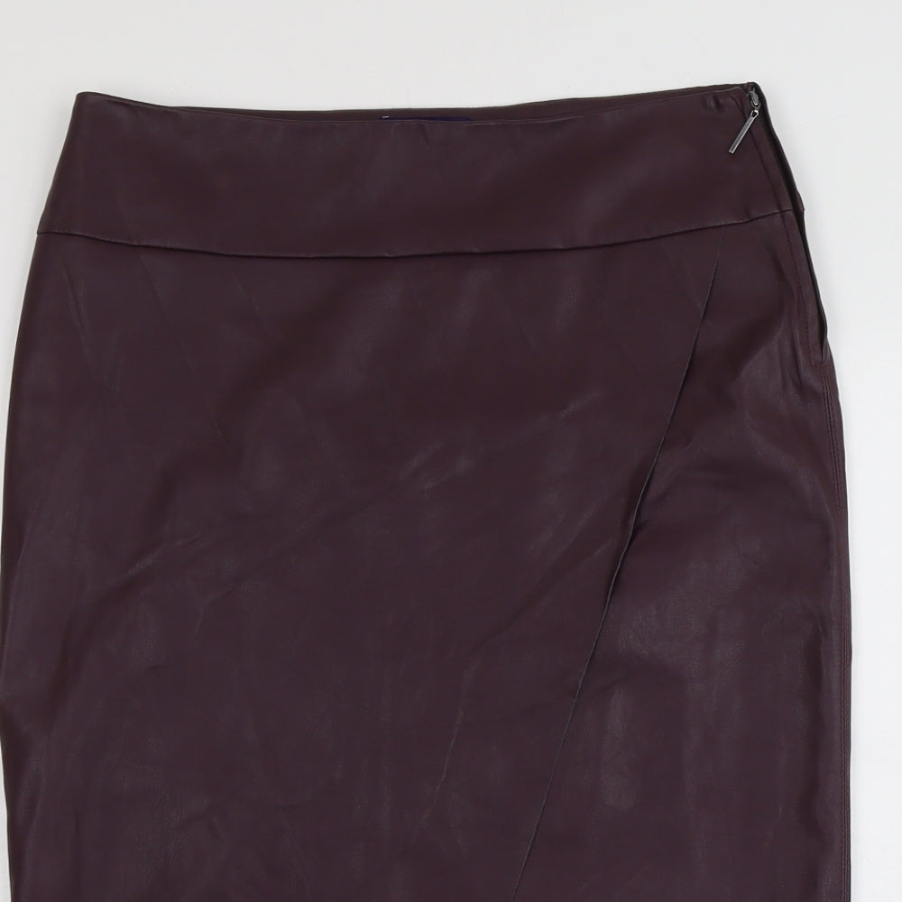 Marks and Spencer Womens Purple Polyurethane A-Line Skirt Size 14 Zip