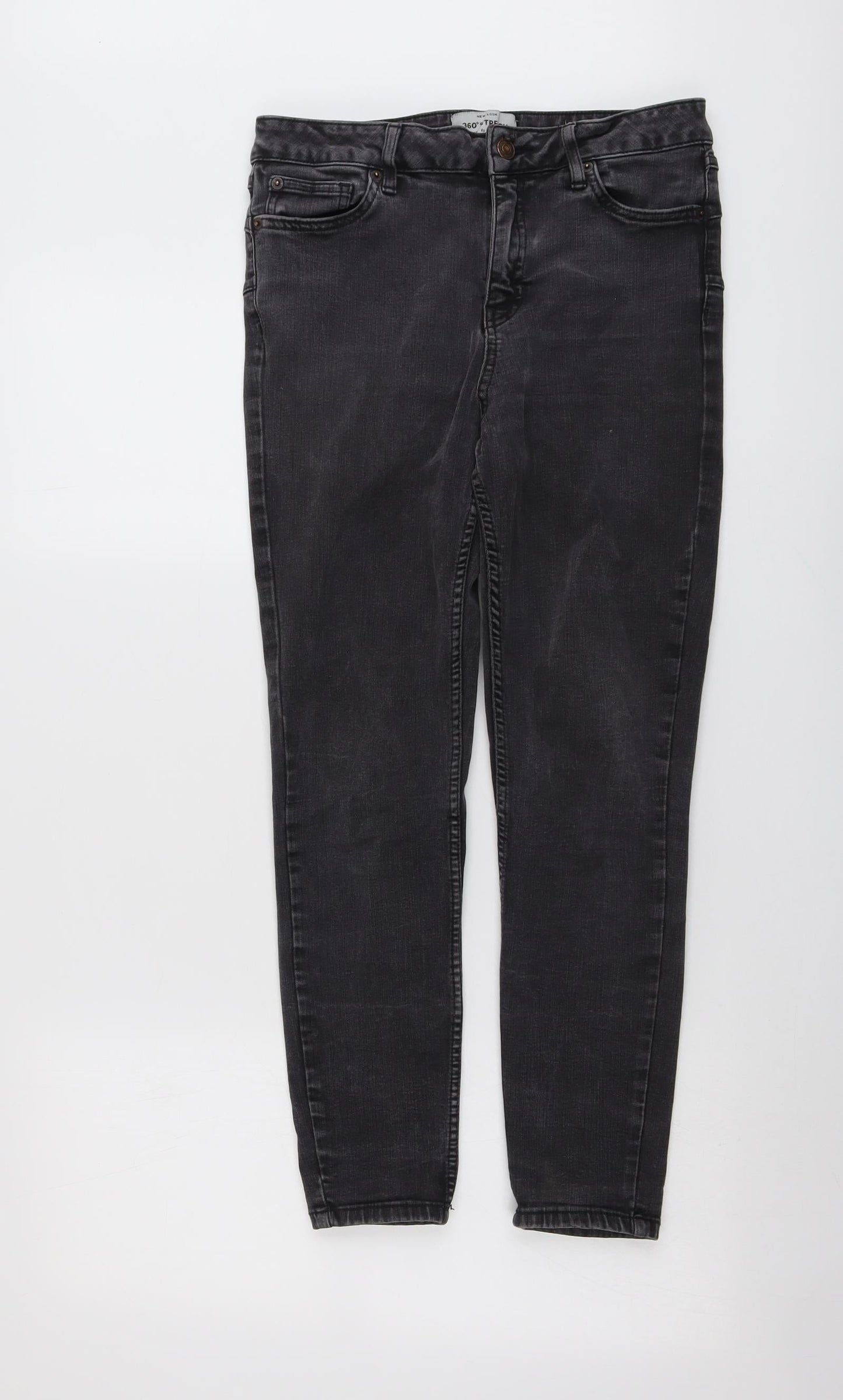 New Look Womens Grey Cotton Skinny Jeans Size 14 L25 in Regular Button