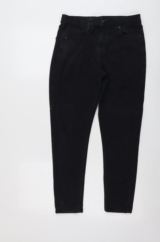 Topshop Womens Black Cotton Skinny Jeans Size 30 in L26 in Regular Button