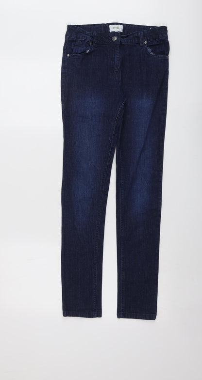 French Connection Girls Blue Cotton Skinny Jeans Size 12-13 Years Regular Button