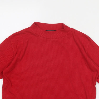 Ame Womens Red Polyester Basic T-Shirt Size S Mock Neck - Size S-M