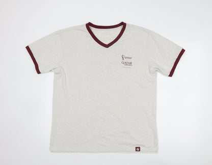 FIFA Mens Beige Polyester T-Shirt Size M V-Neck - Qatar Airways Fifa World Cup 2022
