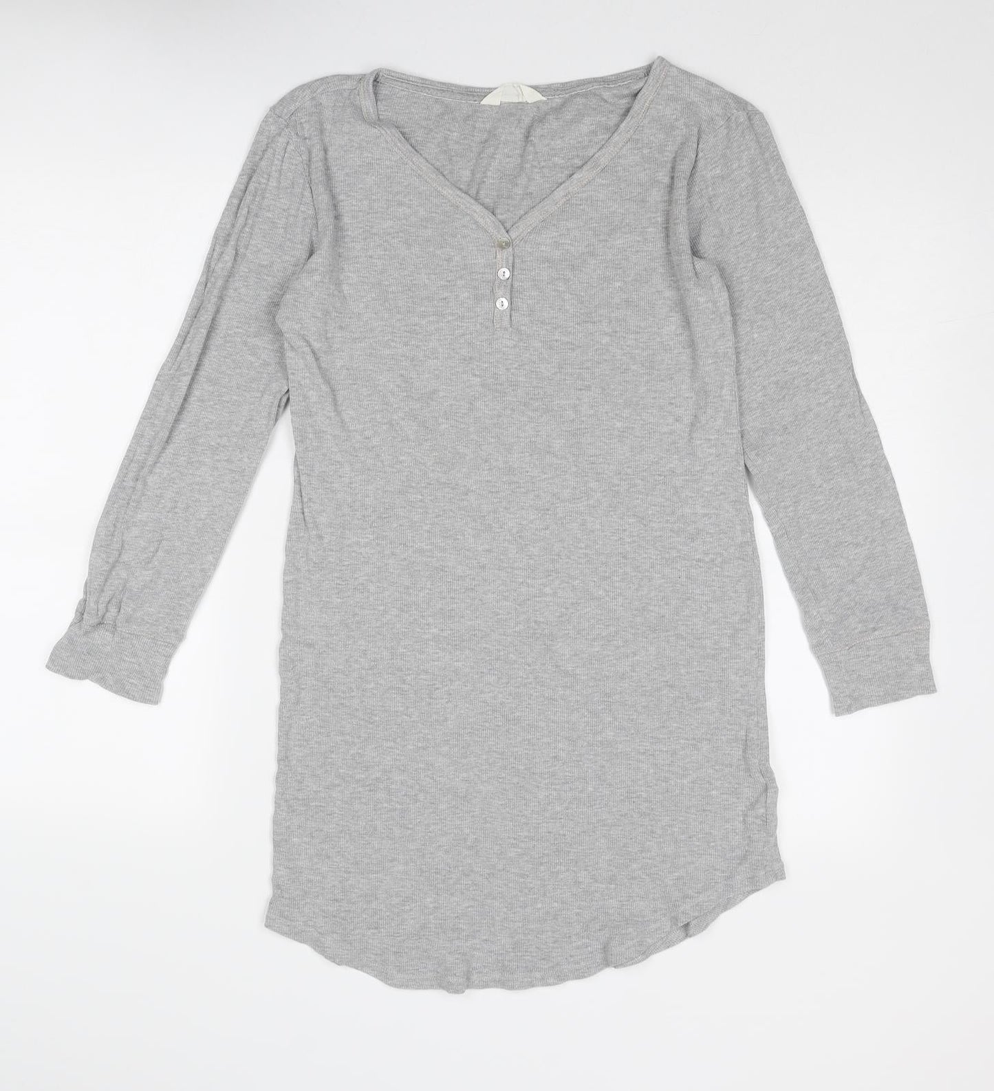 Marks and Spencer Womens Grey Cotton T-Shirt Dress Size 10 V-Neck Button