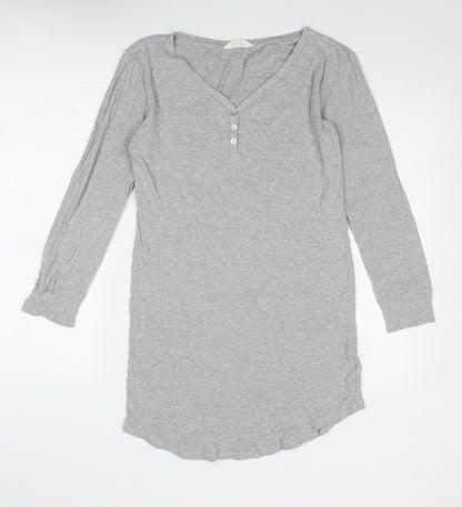 Marks and Spencer Womens Grey Cotton T-Shirt Dress Size 10 V-Neck Button