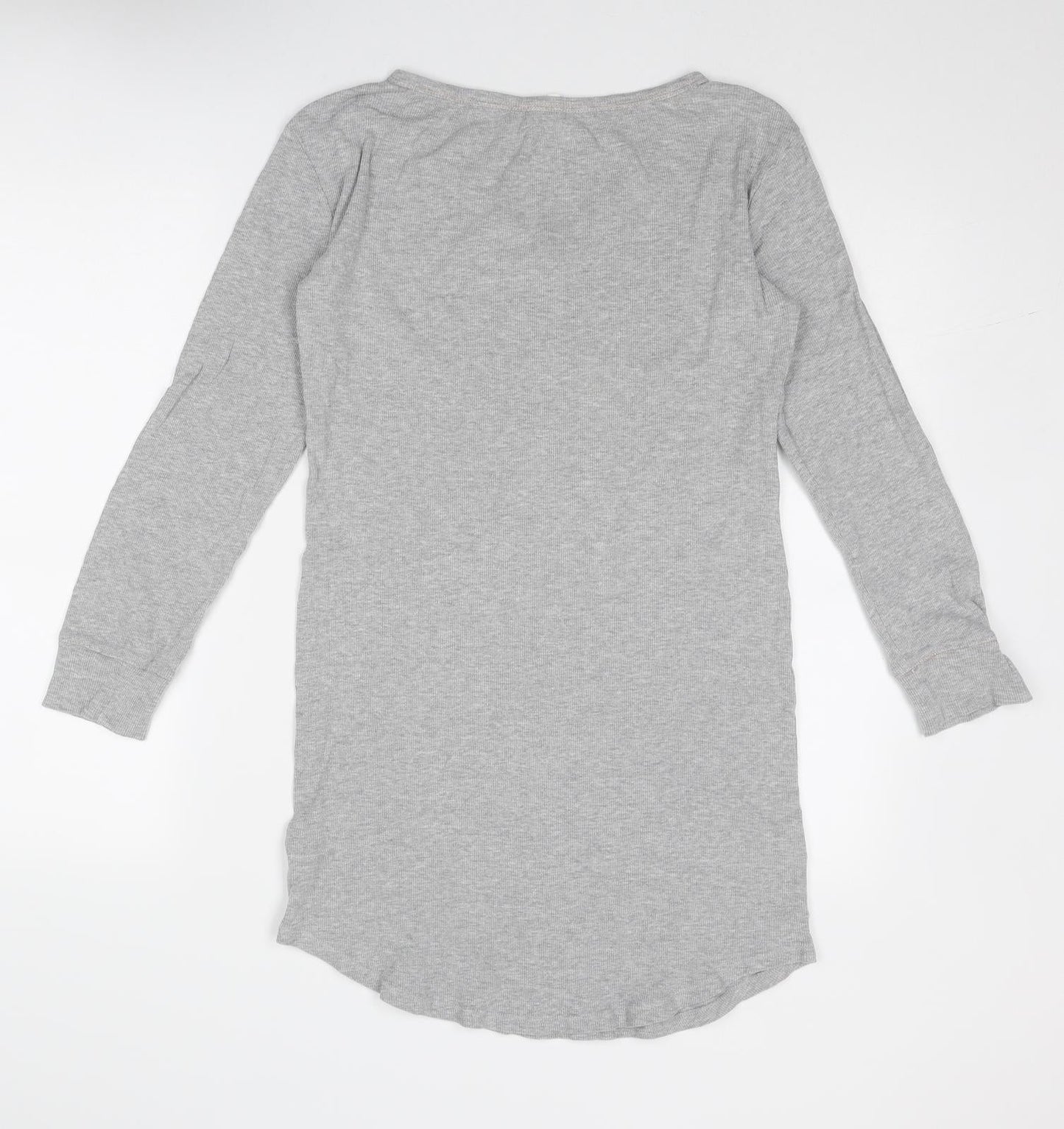 Marks and Spencer Womens Grey Cotton T-Shirt Dress Size 10 V-Neck Button